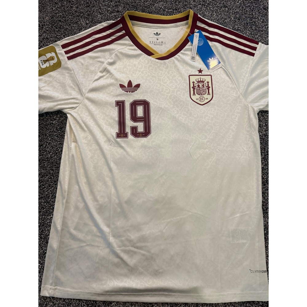 Adidas Spain Lamine Yamal 19 Jersey White Maroon Gold Soccer Shirt Mens Medium